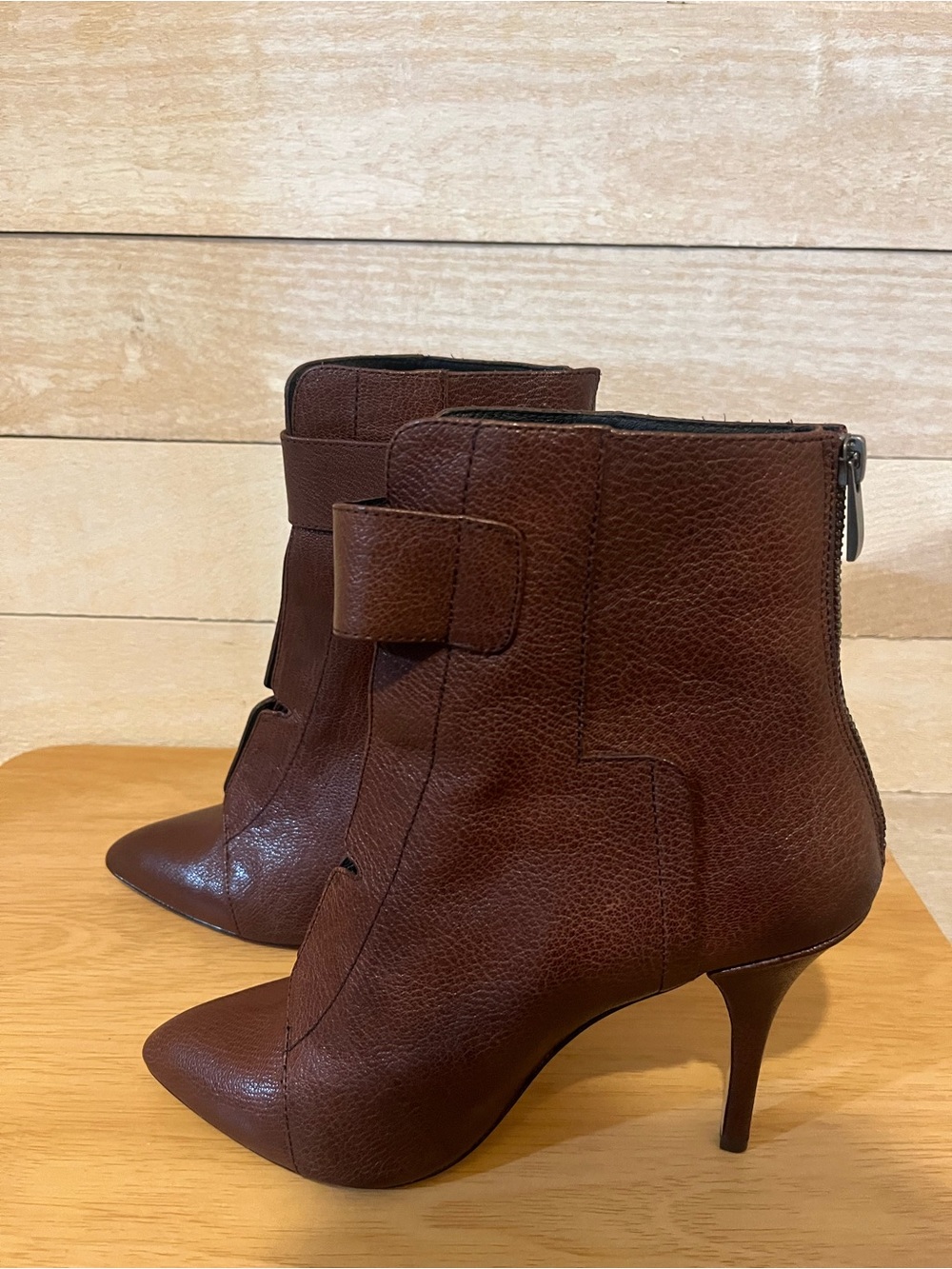 Pour La Victoire Brown Leather Pointed Ankle Booties - Picture 6 of 11